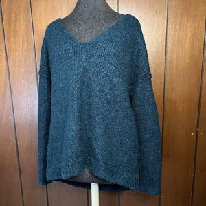Free People All Mine Blue Knit V Neck Sweater Pullover Small Alpaca Acrylic (S)